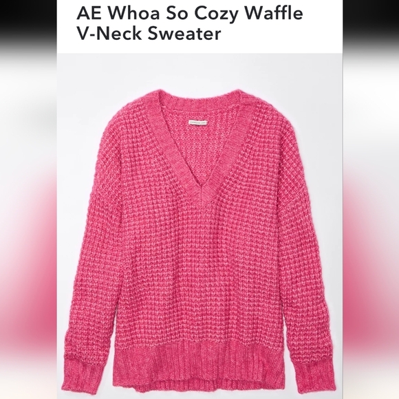 AE oversized barbie pink Cozy Waffle V-Neck Sweater oversized XS - Picture 5 of 16